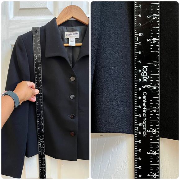 Vintage Pendleton Black Virgin Wool Shoulder Pads Boxy Crop Blazer Size 6 USA - Picture 9 of 13